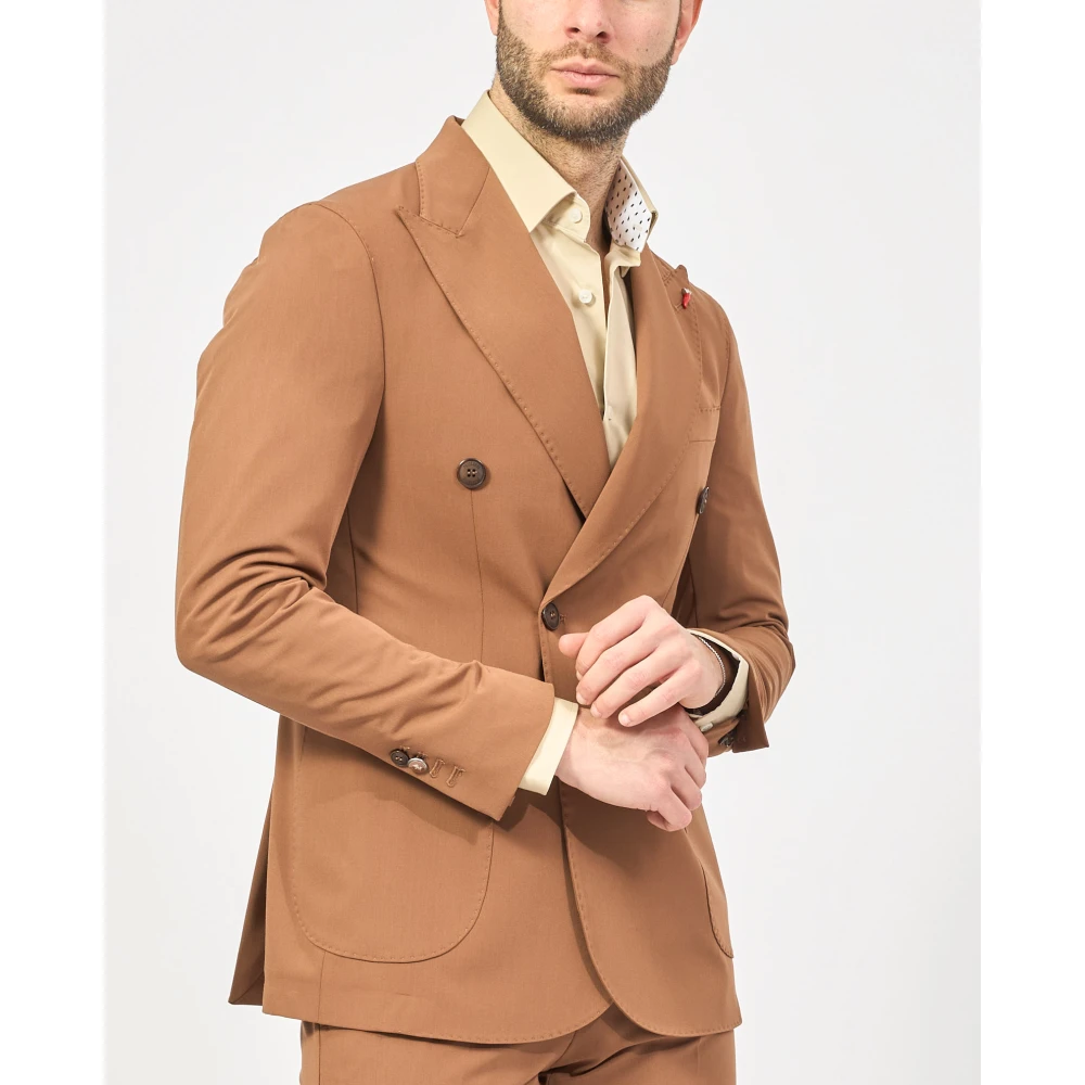 Mulish Bruin dubbelrijig pak met slim fit Brown Heren