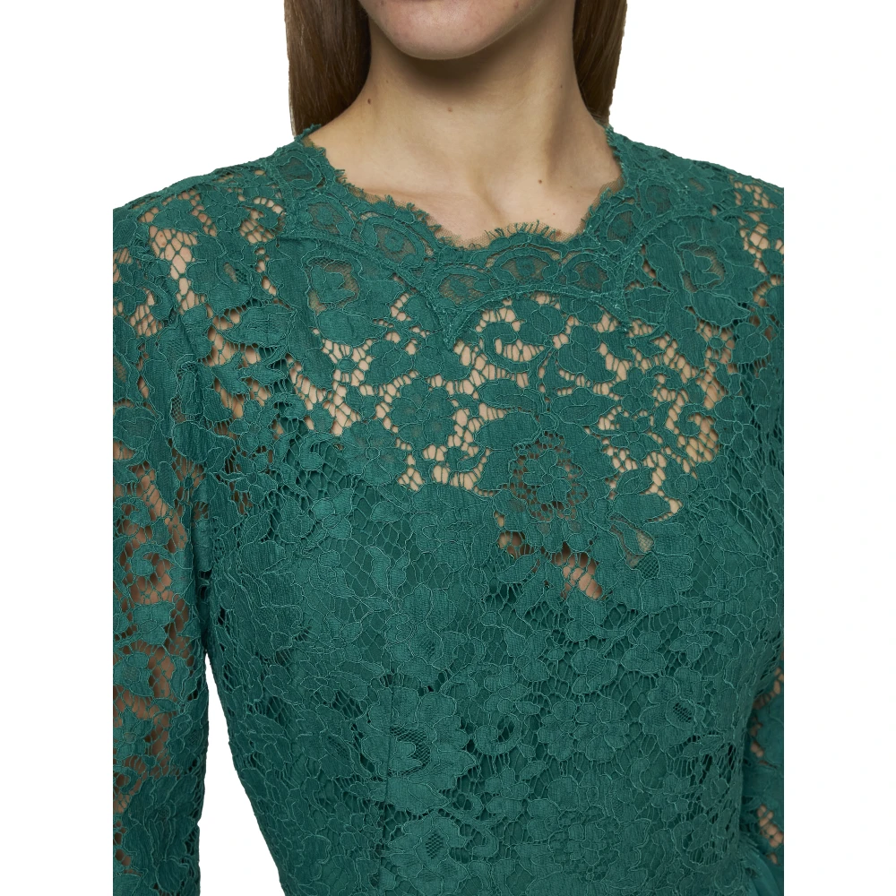 Dolce & Gabbana Groene Bloemen Kant Zijden Chiffon Jurk Green Dames