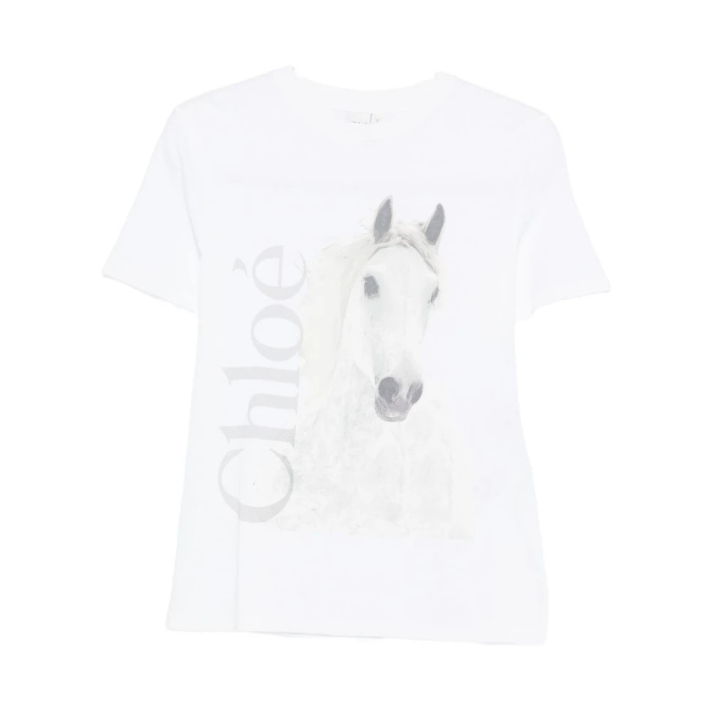 Chloé Women's White T-Shirts, M, Crew-Neck Logo T-Shirt