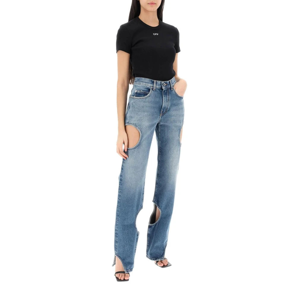 Off White Meteor Cut Out Straight Jeans Blue Dames