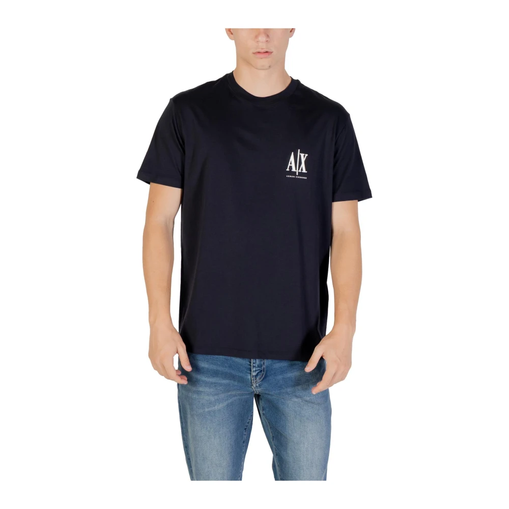 Armani Exchange Blå Tryckt Kortärmad T-Shirt Med Rund Hals