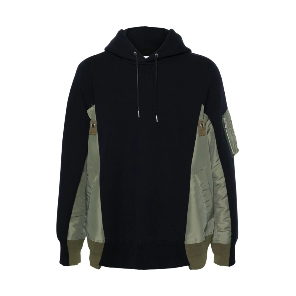 Sacai Kleur-blok capuchontrui met ritssluiting zak Blue Heren