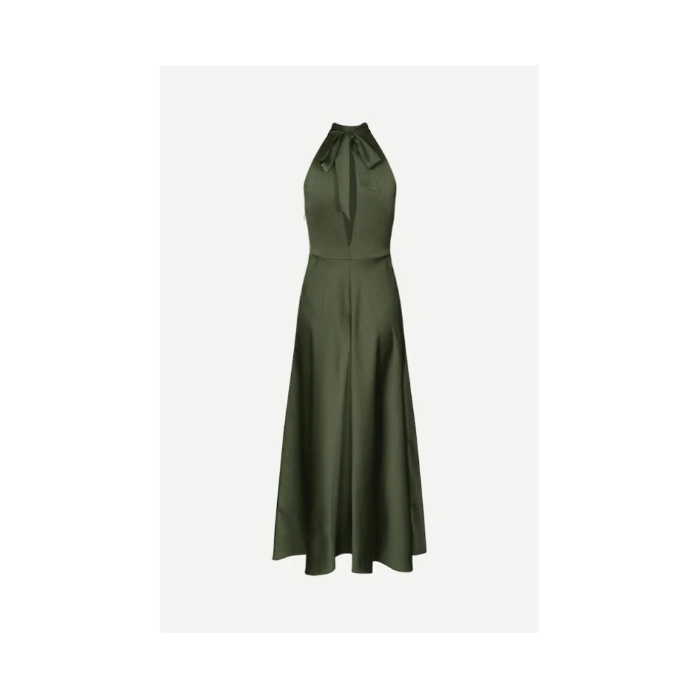 Samsøe Satin Midi Jurk met Wijd Uitlopende Rok Green Dames