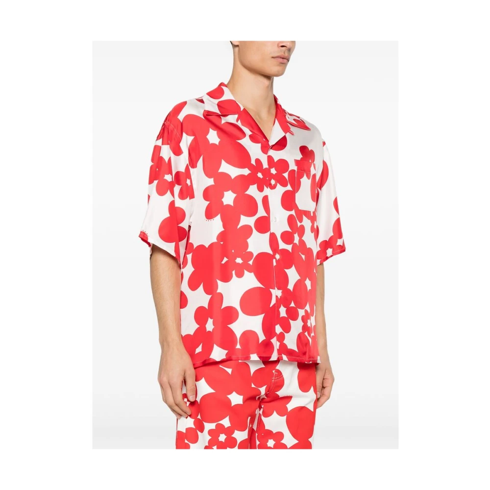 Marni Bloemenprint Zijden Camp Kraag Shirt Red Heren