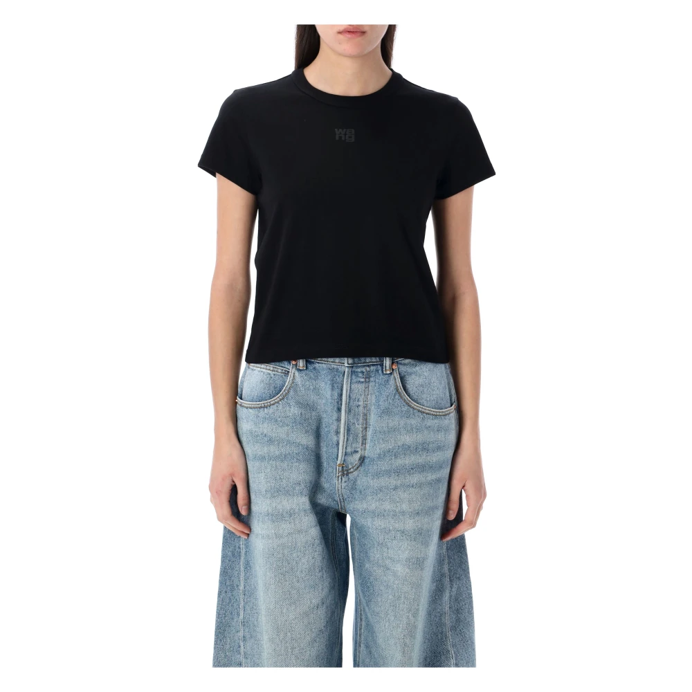 T by Alexander Wang Zwart Puff Logo Shrunken T-Shirt Black Dames