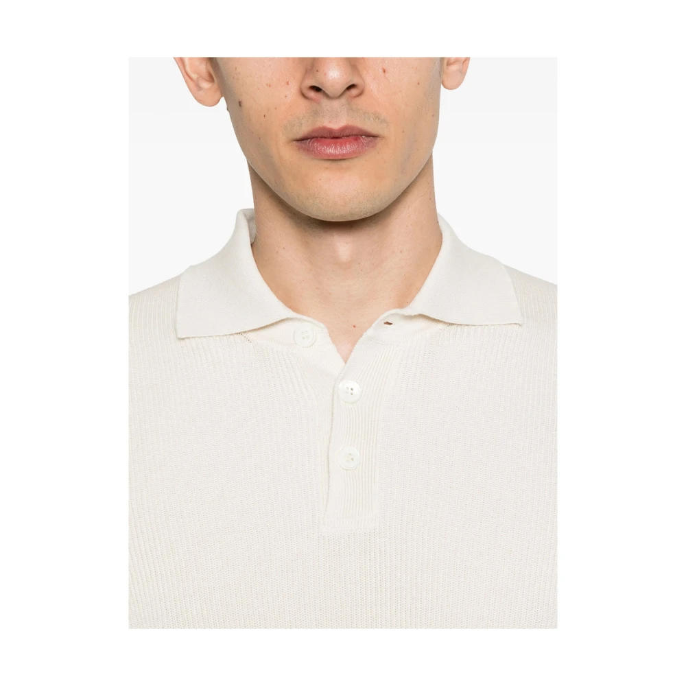 BRUNELLO CUCINELLI Ecru Trui met Knoopsluiting en Korte Mouwen Beige Heren