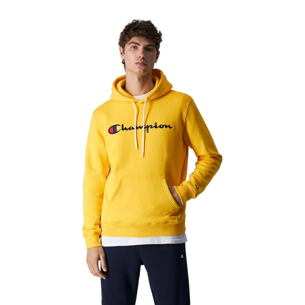 Champion Gele Geborduurde Script Logo Hoodie Yellow Heren