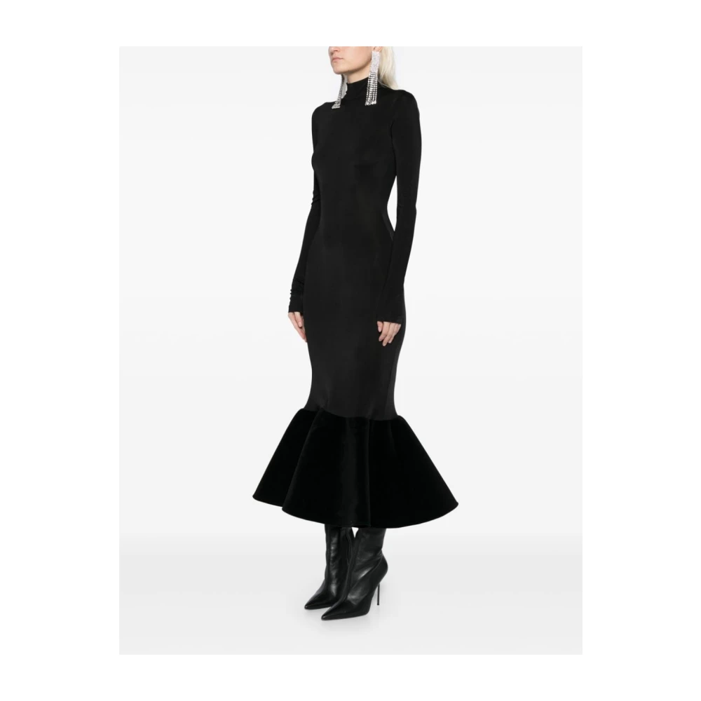 David Koma Zwarte Zeemeermin Silhouet Jurk met Fluweel Trim Black Dames