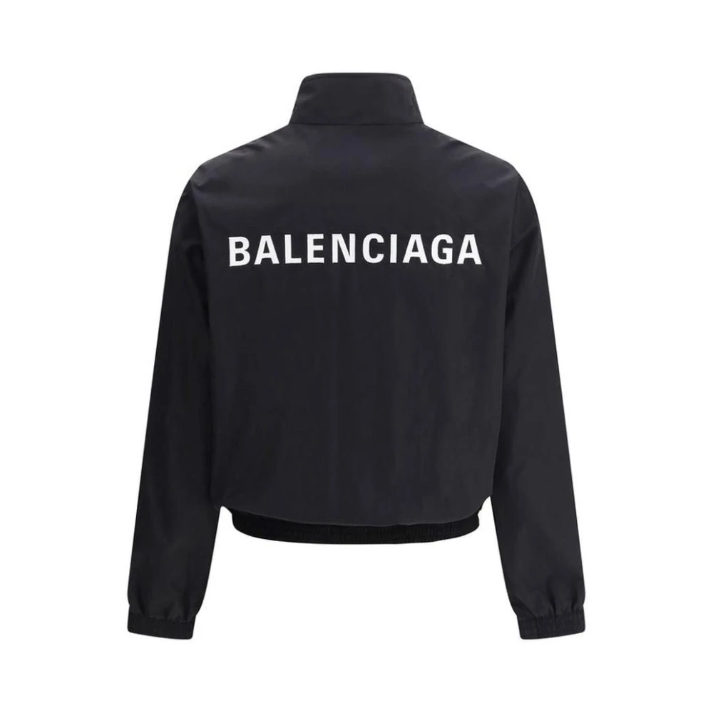 Balenciaga Geborduurde Hoge Kraag Jas met Dubbele Rits Black Dames