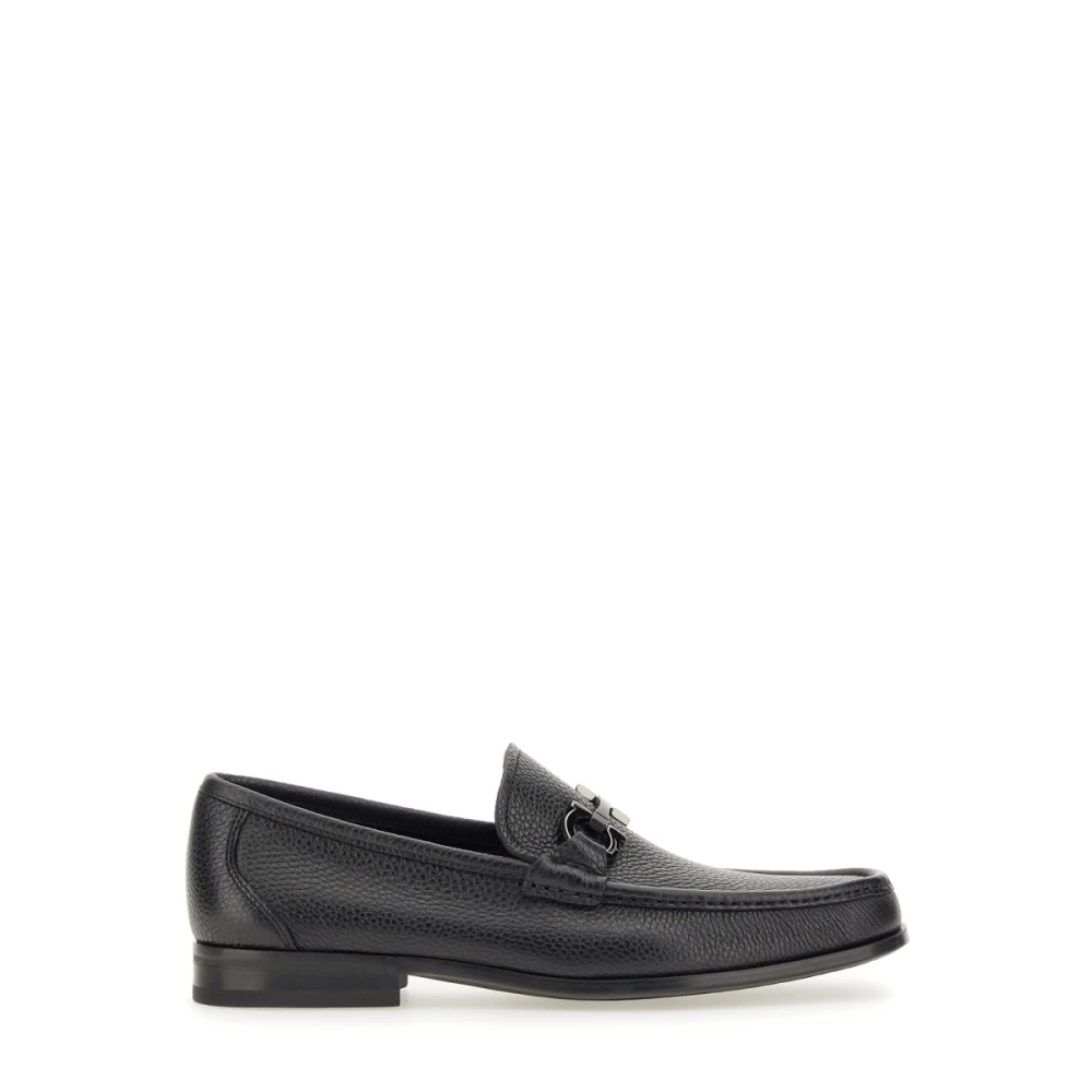 Ferragamo Men's Black Loafers, 6 Uk, Gancini Moccasin Ornat Heel