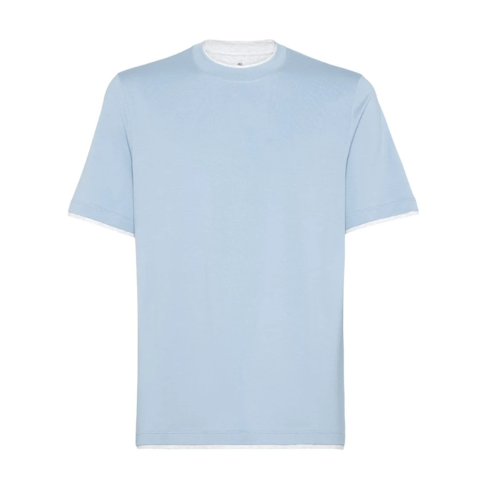 BRUNELLO CUCINELLI Blauwe Katoenen Gelaagde T-shirts en Polos Blue Heren