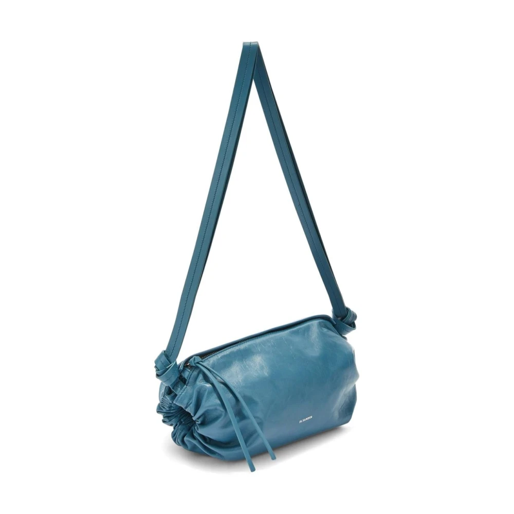 Jil Sander Turquoise leren schoudertas met reliëf logo Blue Dames