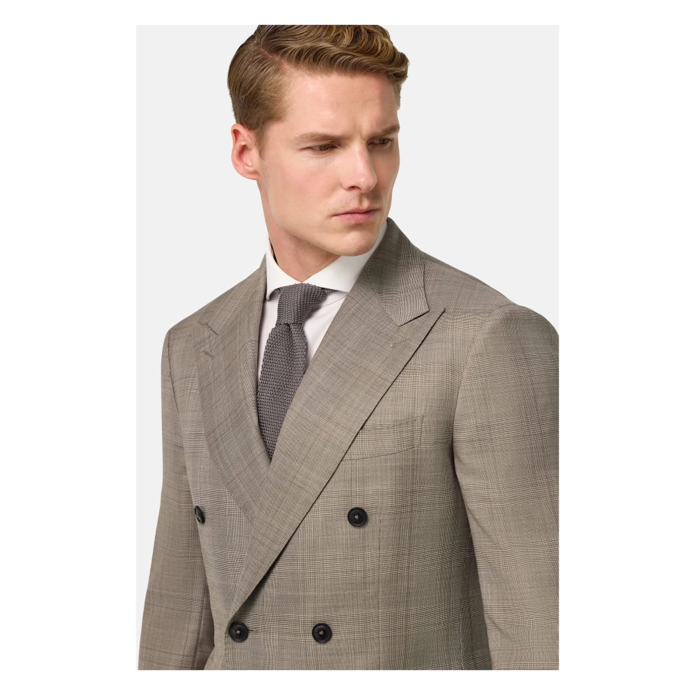 Boggi Milano Prince of Wales Check Zuiver Wol Pak Beige Heren