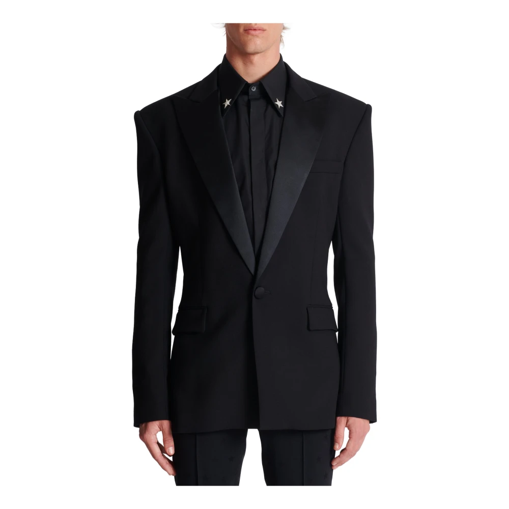 Balmain Dubbele Crepe Enkele-Knoop Jas Black Heren