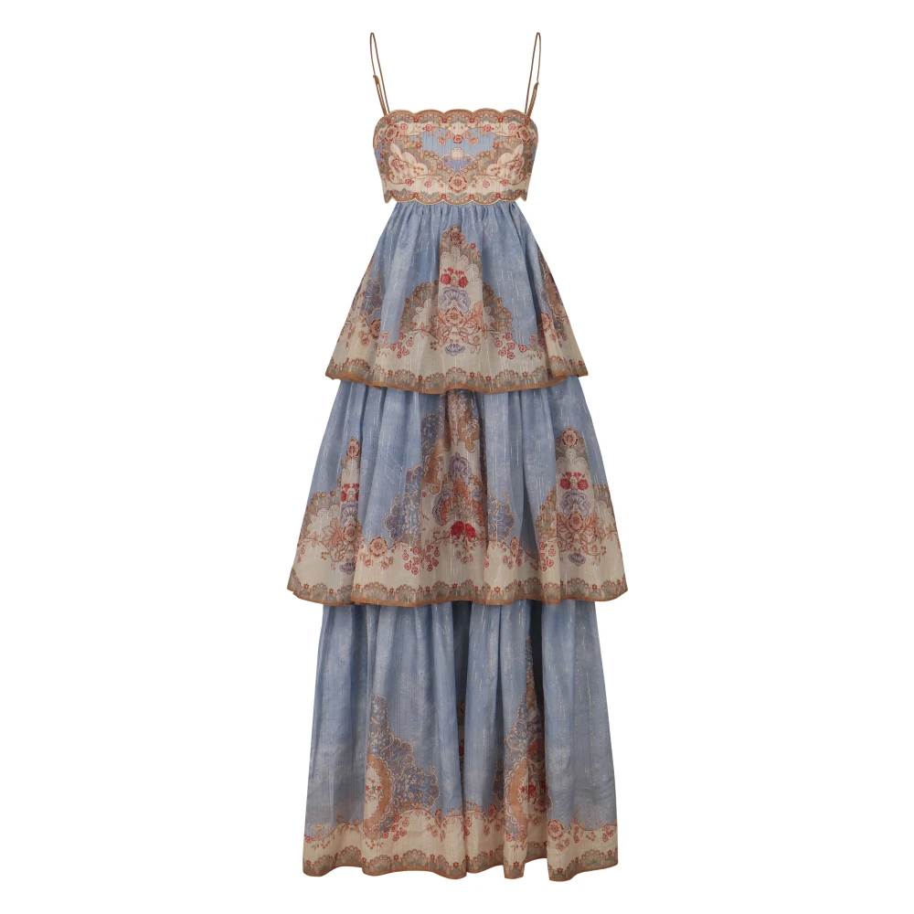 Zimmermann Women's Multicolor Maxi Dresses, 3XS, Daylight Tiered Maxi Dress