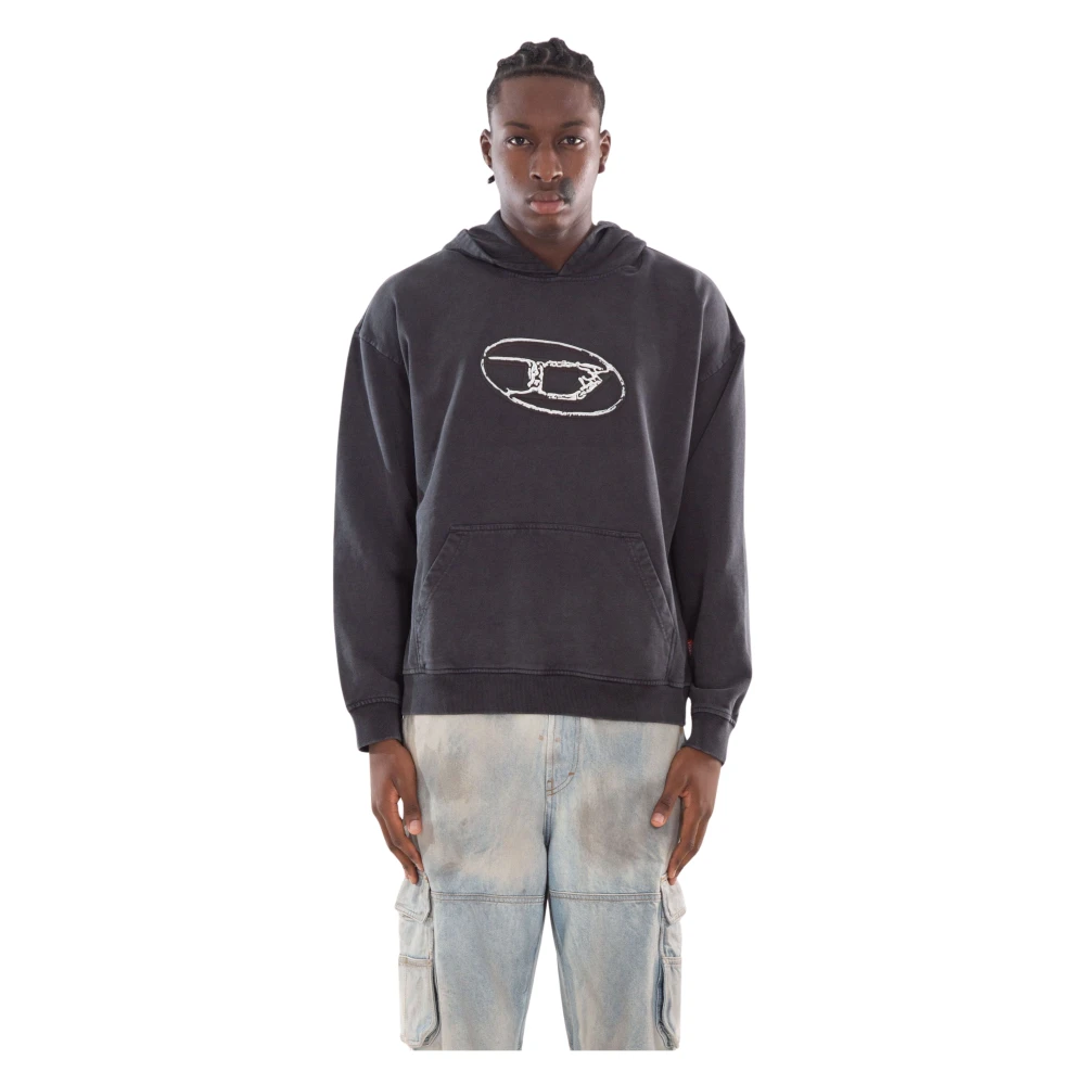 Diesel Geborduurde hoodie voor mannen Black Heren