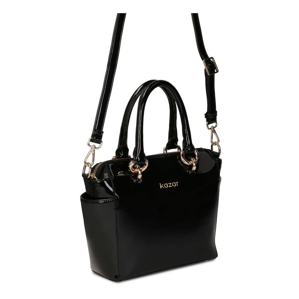 Kazar Zwarte gelakte leren tas met gouden ringen Black Dames