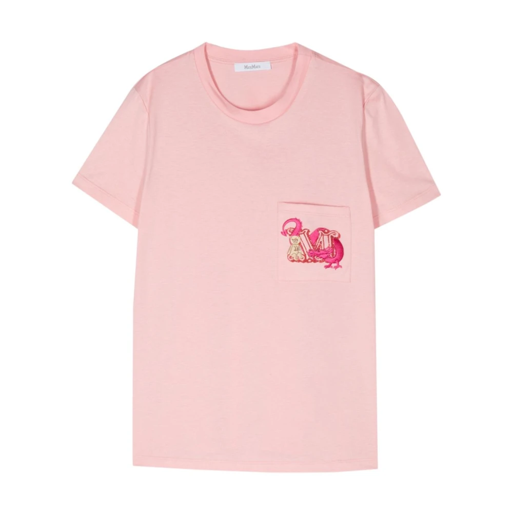 Max Mara Roze Logo Versierd Crew Neck T-shirt Pink Dames