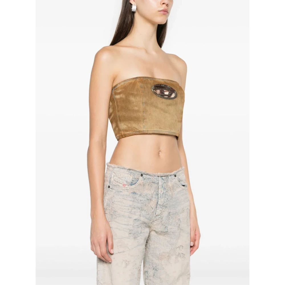 Diesel Bruine Denim Bandeau Shirt met D Logo Brown Dames