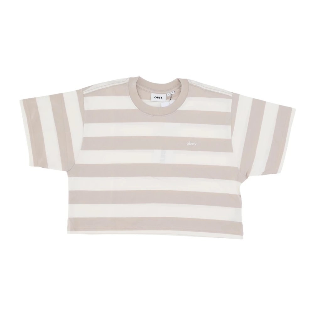 Obey Women's Silver/Gray Striped Cropped Tee Multi