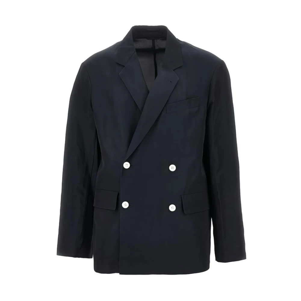 Emporio Armani Blå Linneblandad, Dubbelknäppt Kavaj
