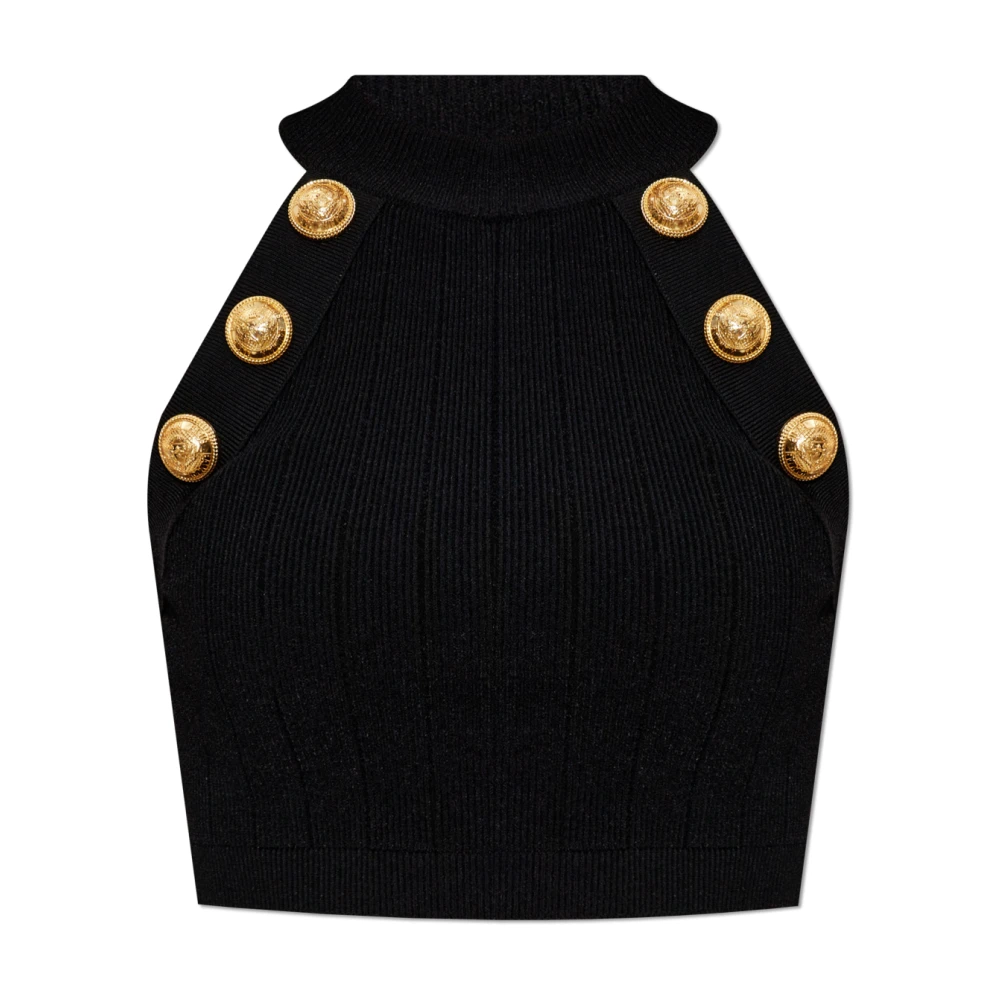 Balmain Korte top met decoratieve knopen Black Dames