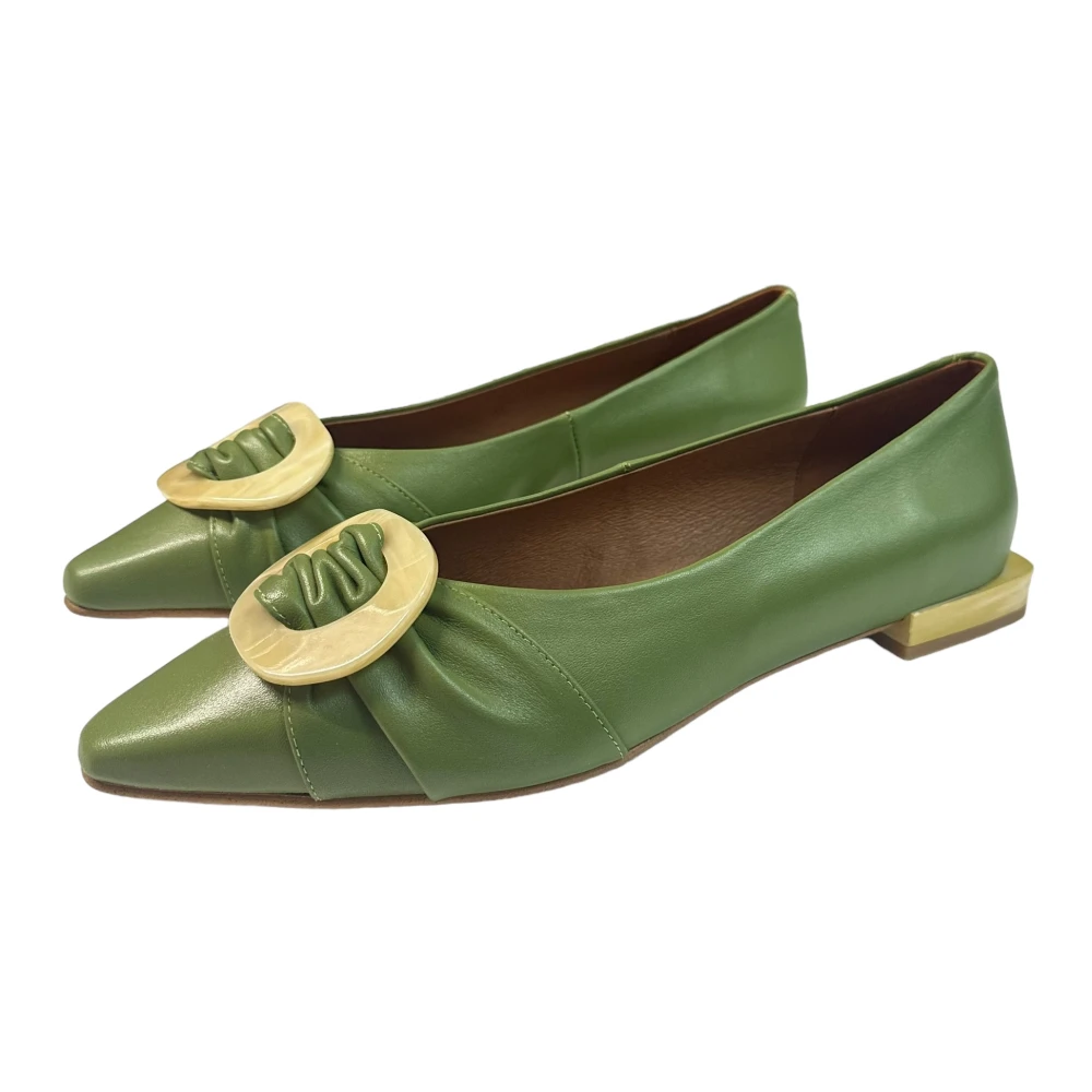 Angel Alarcon Beige Puntige Ballerina Platte Leder Green Dames