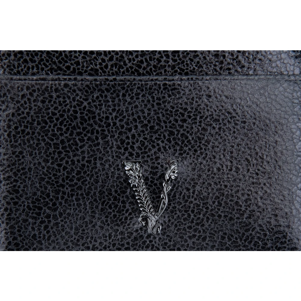 Versace Gelamineerde leren ritssluiting portemonnee Black Dames