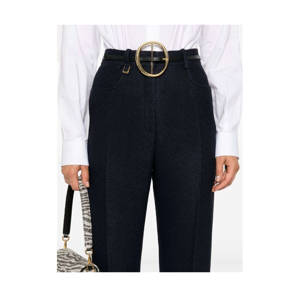 Jacquemus Navy Blue Hoge Taille Flare Broek Blue Dames