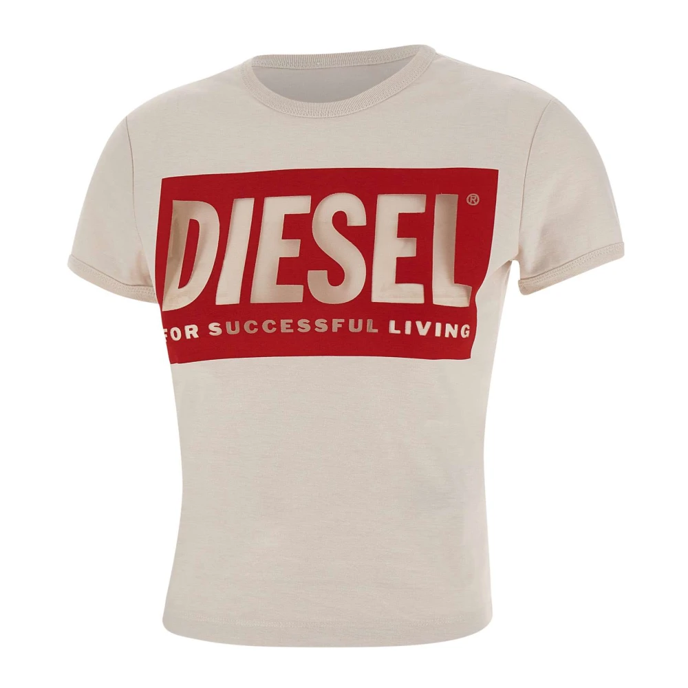 Diesel Malun Dames T-shirt met Rood Logo Beige Dames