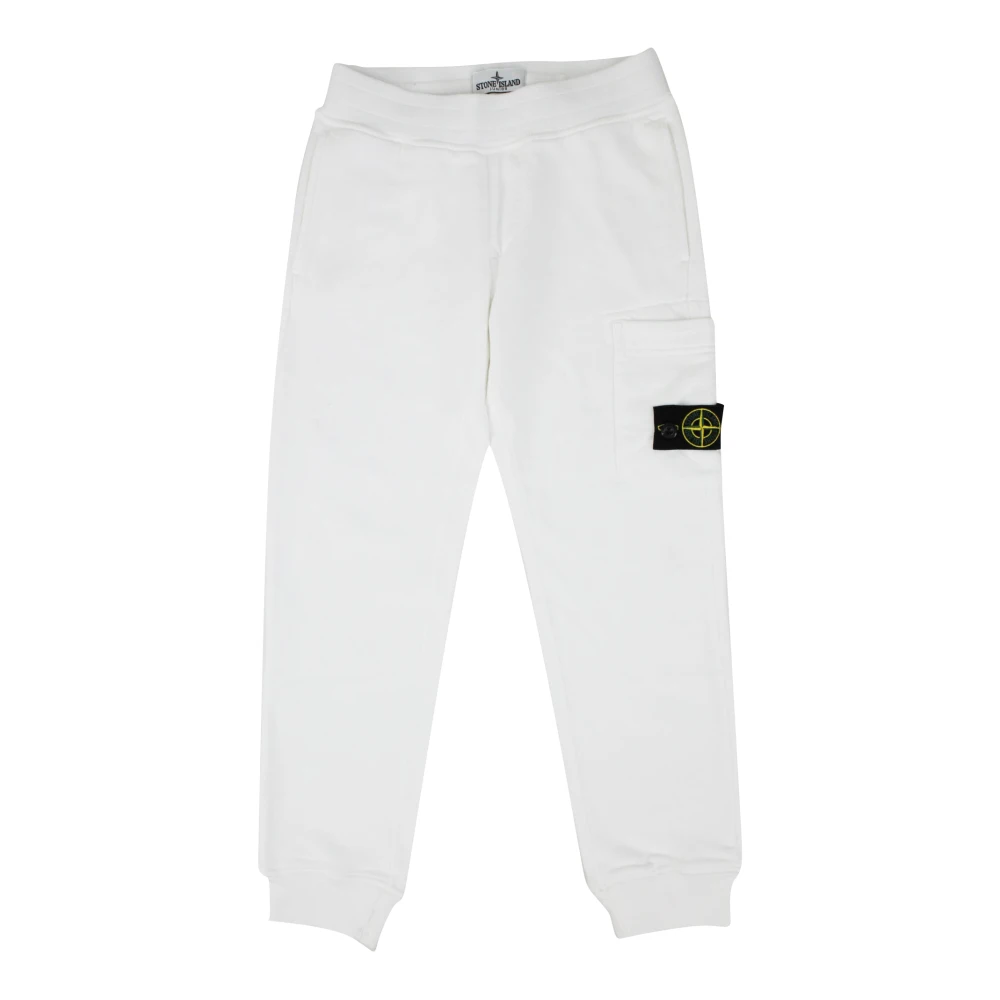 Stone Island White Sweatpants, Male, 8 Y, Pantalone In Cotone