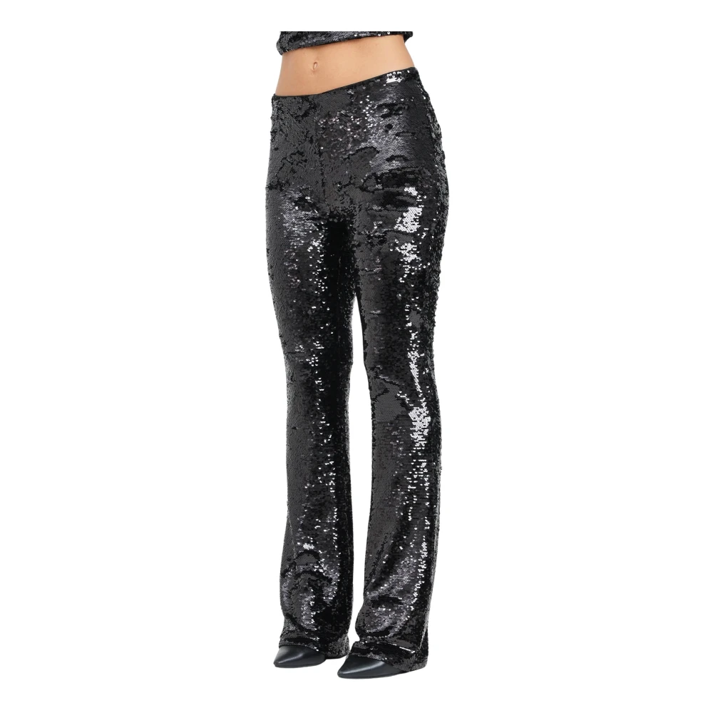 Armani Exchange Pailletten Hoge Taille Flare Broek Black Dames