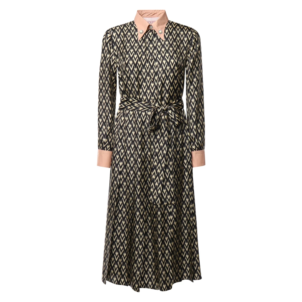 Valentino Garavani Zijden Zwart Ivoor Jurk Juweelknoop Multicolor Dames