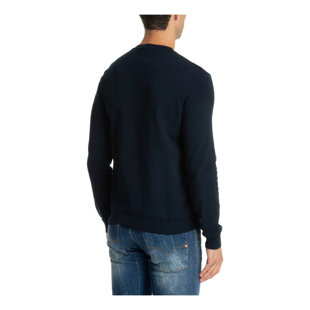 Emporio Armani EA7 Geruite Logo Sweater Blue Heren