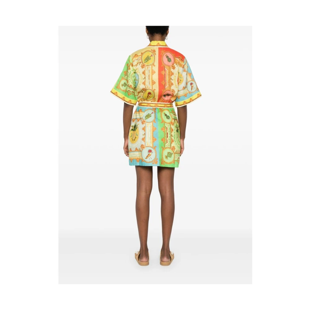 Alemais Zonnebloemgele Linnen Jurk met Grafische Print Multicolor Dames