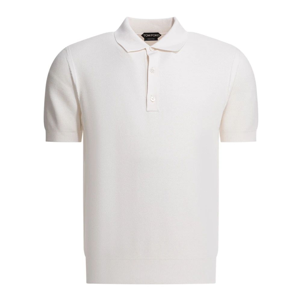 Tom Ford Men's White Silk Cotton Piquet Polo - Polo Shirts - L - Tops