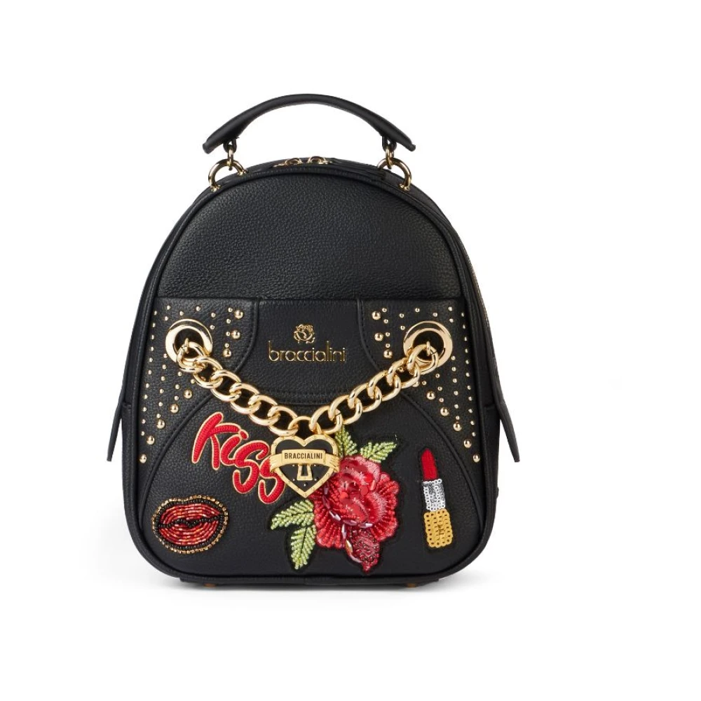 Braccialini Geborduurde rugzak met pailletten en studs Black Dames