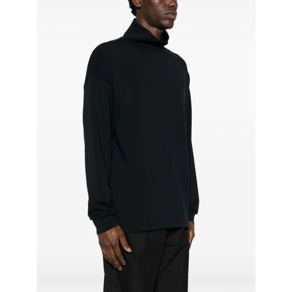 Emporio Armani Zwarte Sweater met Logo Print Mock Neck Black Heren