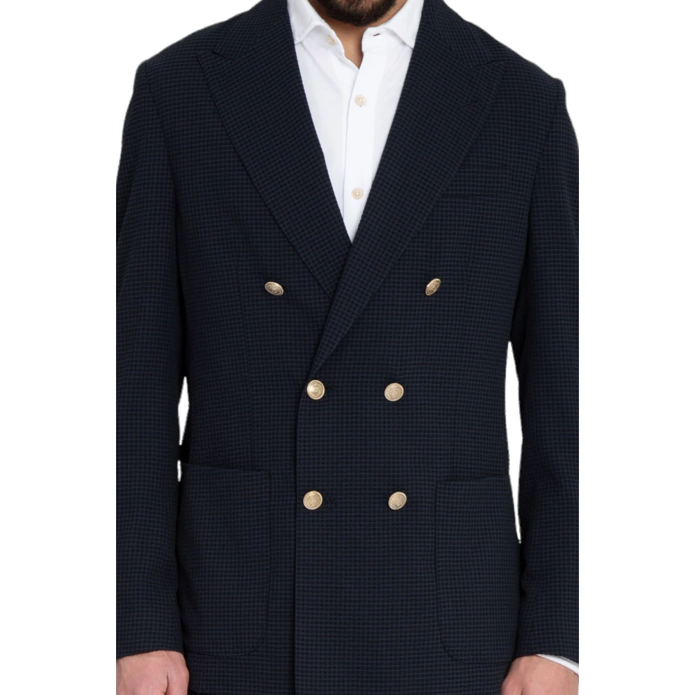 Eleventy Dubbelrijig Seersucker Pak in Blauw Blue Heren