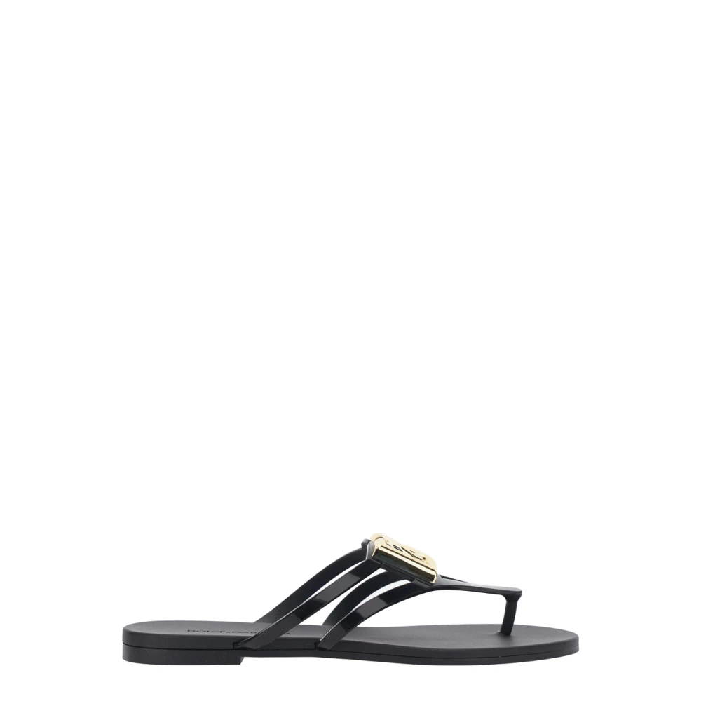 Dolce & Gabbana Women's Black Rubber Beachwear Slides With Logo