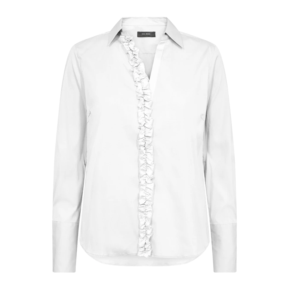 Mos Mosh White Shirts, Female, Xs, Feminine Satin Shirt With Ruffle Details