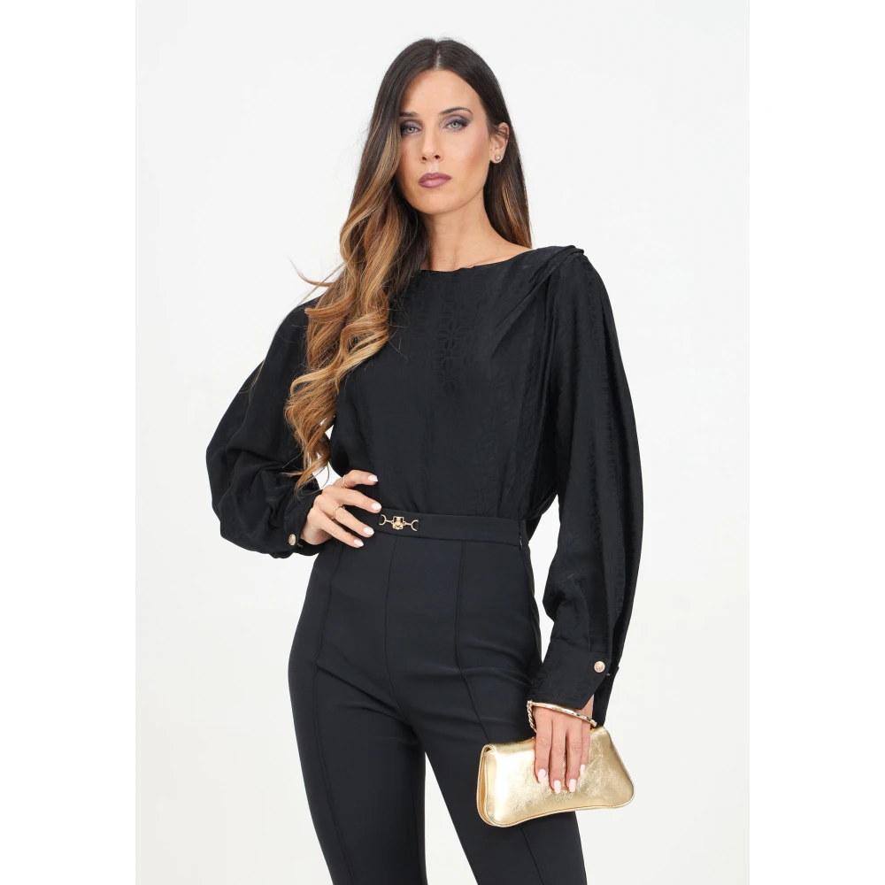 Elisabetta Franchi Zwart langemouw jacquard body Black Dames