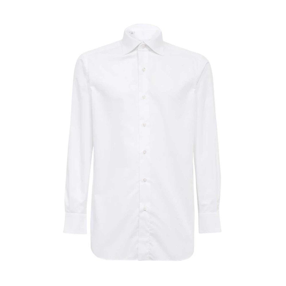 Brioni Katoenen Shirt Afgeronde Zoom White Heren