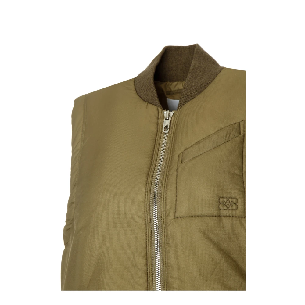 Ganni Gewatteerd kort vest met asymmetrische zak Green Dames