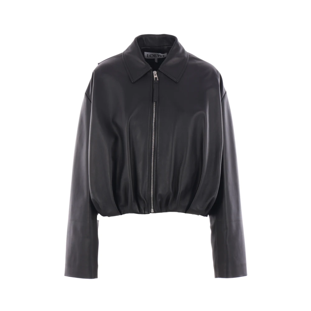 Loewe Zwarte leren volledige rits jas Black Dames