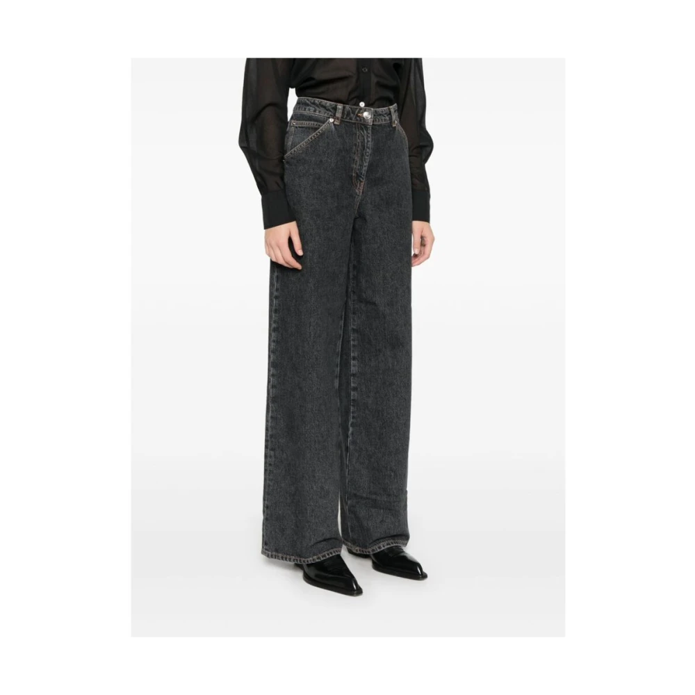 IRO Zwarte Stonewashed Denim Wide Leg Jeans Black Dames