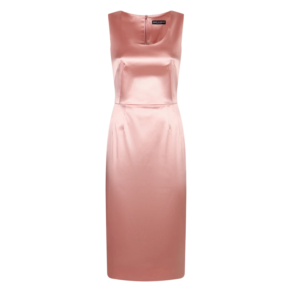 Dolce & Gabbana Women's Pink Midi Dresses,, Satin Dress With Back Slit Extra Small