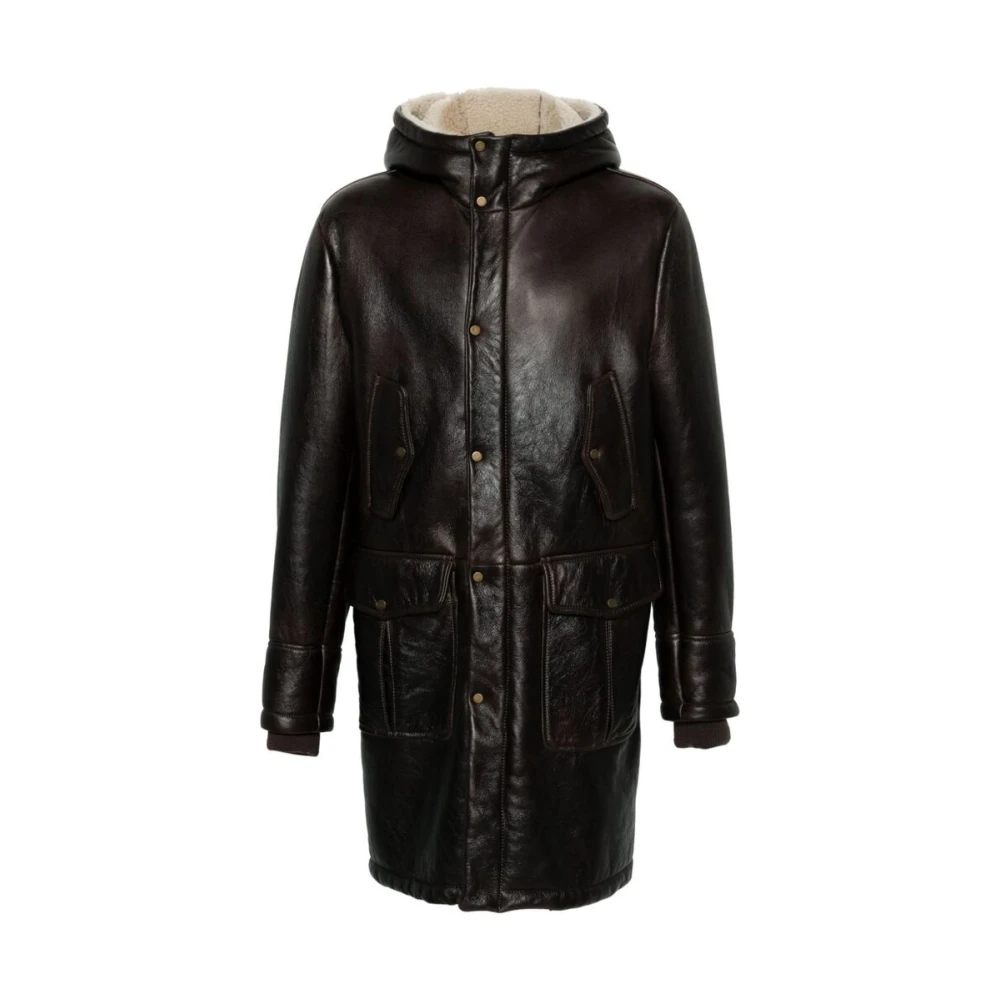 Salvatore Santoro Gestructureerd Leren Hoodie Buitenkleding Brown Heren