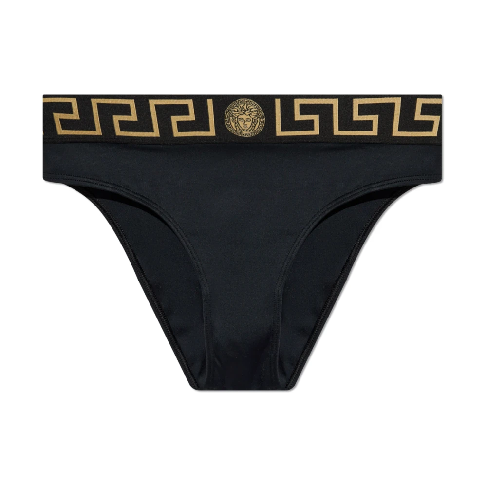Versace Women's Black Bikinis, M, Greca Border Bikini Bottoms