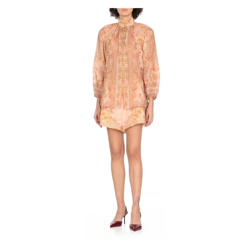 Zimmermann Oranje Paisley Blouse met hoge hals Orange Dames